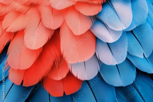 Vibrant Blue and Orange Feathers Arranged Artistically on a White Background