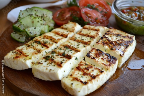 Halloumi Cheese - Grilled Authentic Cyprus Snack with Fresh Vegetables photo