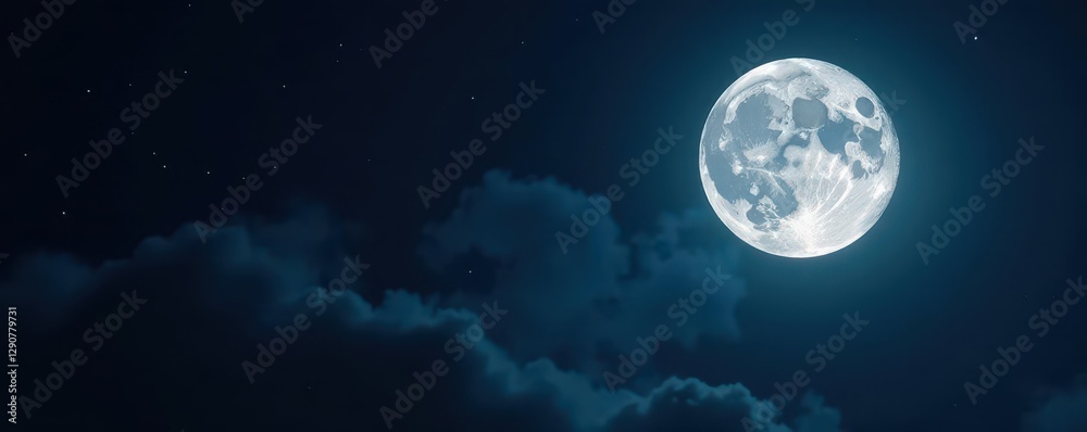 Bright full moon dominates inky black night sky, shadows, darkness Bright full moon dominates inky black night sky, shadows, darkness