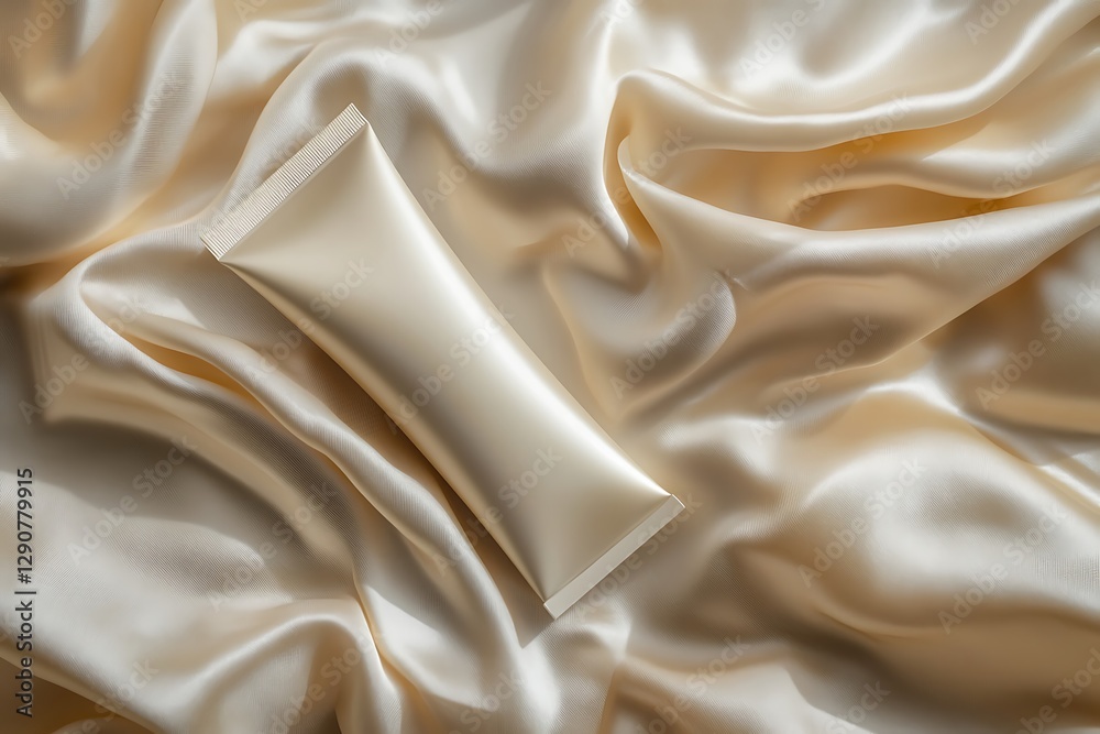 Fototapeta premium Luxury Cream Packaging Design on Satin Fabric
