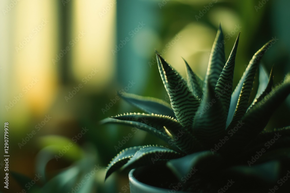 Obraz premium Haworthia Indoor Striped Succulent Plant with Green Colour Nature Background