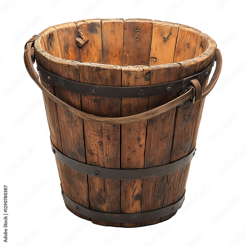 Rustic wooden bucket isolated on transparent background Rustic wooden bucket isolated on transparent background