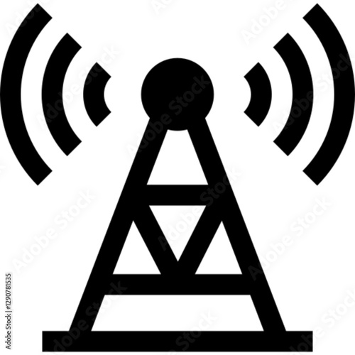 Antenna icon depicting a signal tower emitting waves, symbolizing wireless communication, radio transmission, and connectivity. Ideal for telecom, networking, and broadcasting themes

