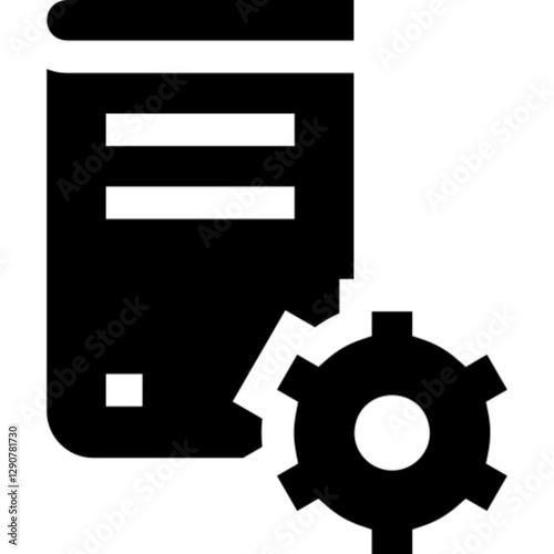 Minimalist IT documentation glyph icon in a monochrome vector style. This simple design symbolizes technical writing, software documentation, system records, and data management, making it ideal for I