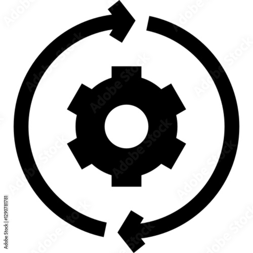 Minimalist processing glyph icon in a monochrome vector style. This simple design symbolizes data processing, automation, workflow execution, and computing operations, making it ideal for technology, 