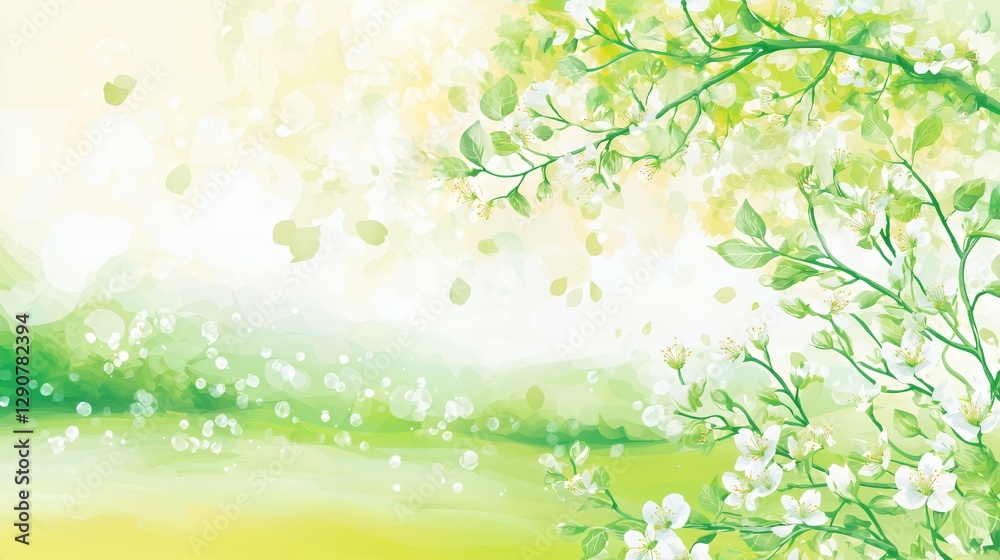 Spring Blossoms: White Flowers and Green Landscape Spring Blossoms: White Flowers and Green Landscape