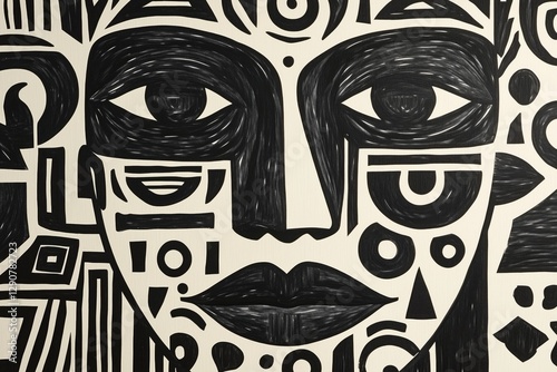 Artwork Features Intricate Black and White Design Inspired by Cultural Themes...