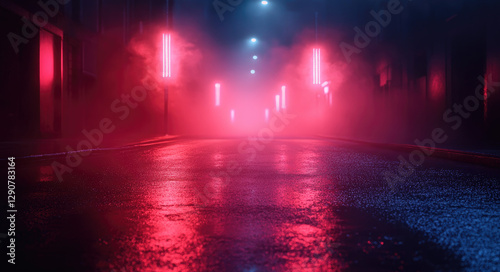 Wallpaper Mural A misty urban alley illuminated by neon lights, creating a moody, atmospheric scene. Torontodigital.ca