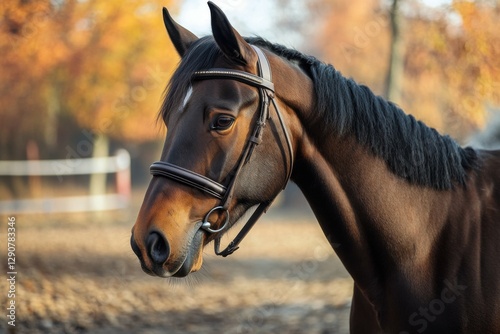 Horse Bite. Aggressive Bay Horse Biting Outdoors in Beautiful Brown and Black Contrast