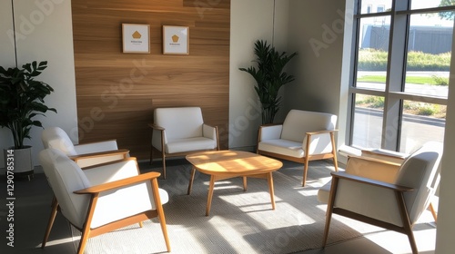 Wallpaper Mural A Scandinavian-inspired office meeting space with white furniture, simple lines, and natural light. Torontodigital.ca