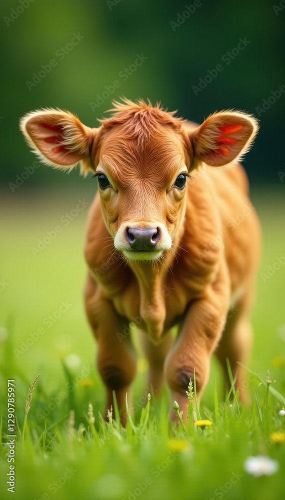 Soft brown calf explores meadow, curious gaze , bovine, curious, pasture Soft brown calf explores meadow, curious gaze , bovine, curious, pasture
