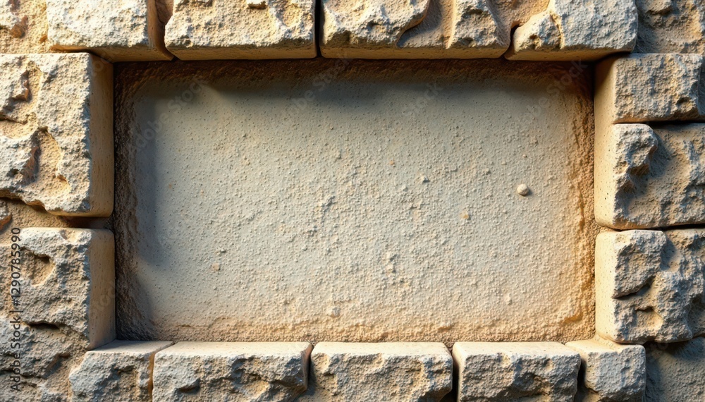 Naklejka premium Smooth stone center, rough natural frame Irregular texture, earthy tones , nature, sophisticated, exterior design