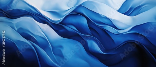 Blue and white flowing waves texture, abstract ocean background, soft ripples in water, calming marine colors, tranquil water surface design.