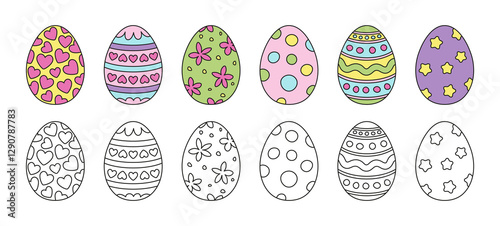Coloring pages with Easter painted eggs.