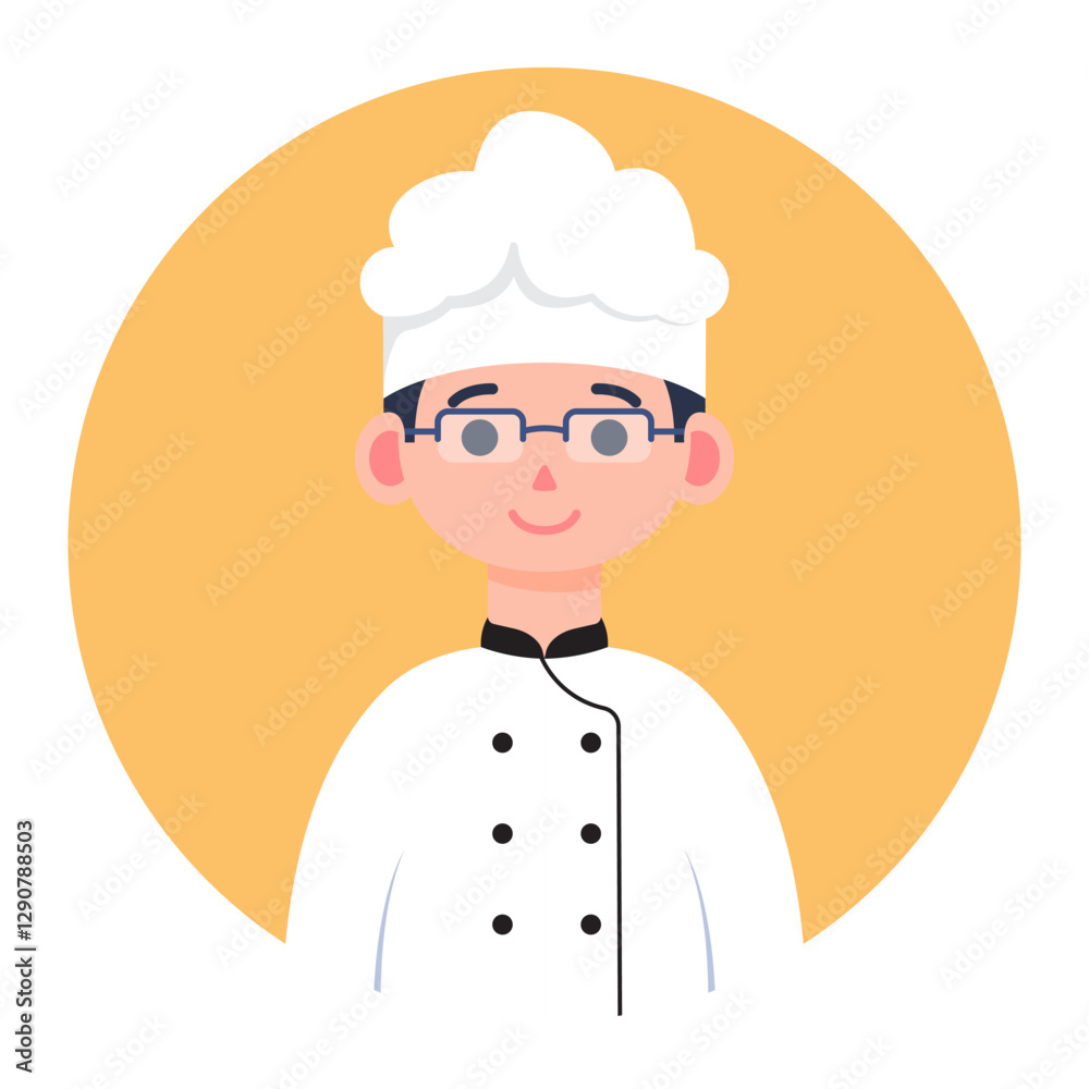 Chef Character with Bright Orange Background in Modern Flat Design Chef Character with Bright Orange Background in Modern Flat Design