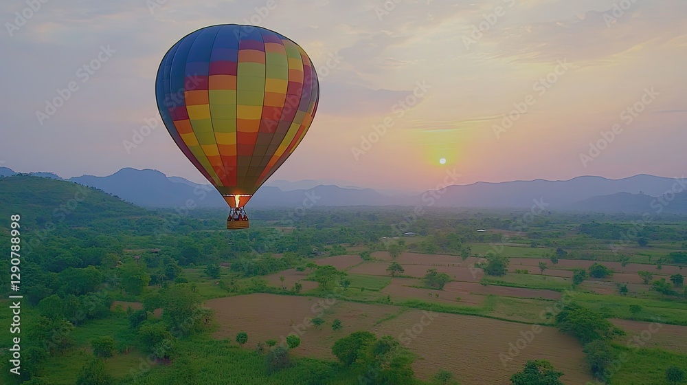 Fototapeta premium Hot Air Balloon Sunset Valley