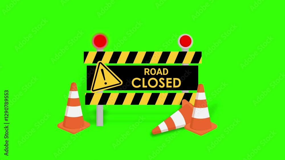 sign under construction animated sign under construction warning be careful of road repairs 4k looping green screen croma