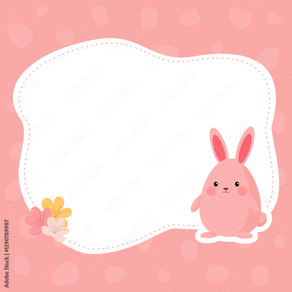 Vector Template of Empty Note Card with Cartoon Cute Pink Bunny and Flowers Vector Template of Empty Note Card with Cartoon Cute Pink Bunny and Flowers