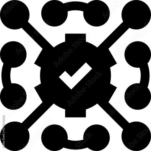 Minimalist system integration glyph icon in a monochrome vector style. This simple design symbolizes IT infrastructure, software connectivity, data exchange, and enterprise solutions, making it ideal 