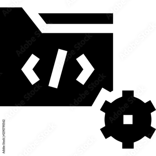 Minimalist software development glyph icon in a monochrome vector style. This simple design symbolizes coding, programming, app creation, and digital solutions, making it ideal for technology, IT serv