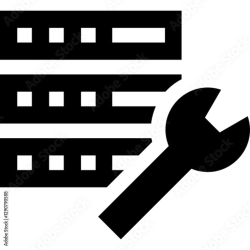 Minimalist server glyph icon in a monochrome vector style. This simple design symbolizes data hosting, cloud computing, network infrastructure, and IT management, making it ideal for technology, cyber