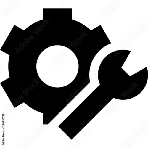 Minimalist maintenance glyph icon in a monochrome vector style. This simple design symbolizes repair, technical support, system updates, and equipment servicing, making it ideal for IT, engineering, a