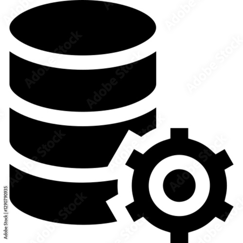 Minimalist database management glyph icon in a monochrome vector style. This simple design symbolizes data organization, cloud storage, IT infrastructure, and digital security, making it ideal for tec