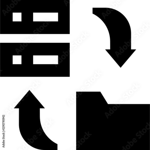 Minimalist data backup glyph icon in a monochrome vector style. This simple design symbolizes data protection, cloud storage, file recovery, and cybersecurity, making it ideal for IT, fintech, and UI/