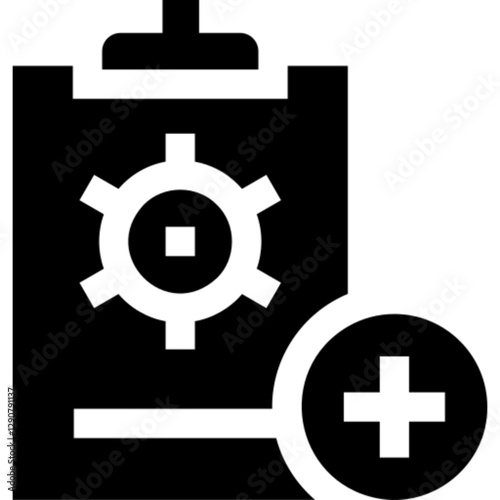 Minimalist add-task glyph icon in a monochrome vector style. This simple design symbolizes productivity, task management, to-do lists, and organization, making it ideal for project management, workflo