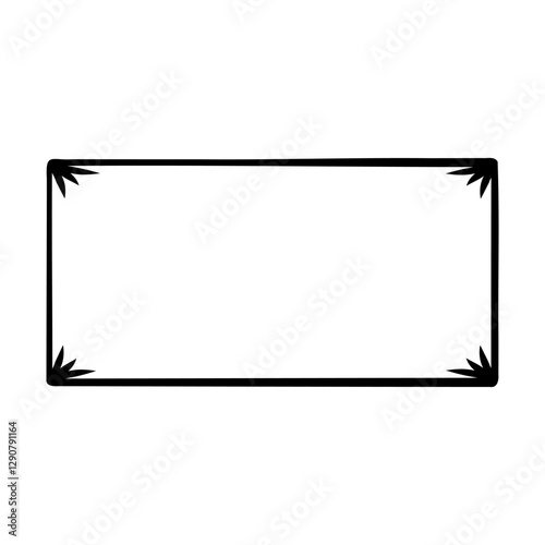 rectangular frame with decorative elements in the form of arrows in each corner. The frame has black lines, and the arrows point inward. Inside the frame, there is no text or other elements.
