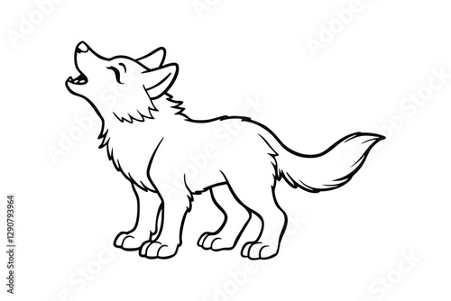 Line art of a fluffy baby wolf pup vector art illustration for coloring page.eps