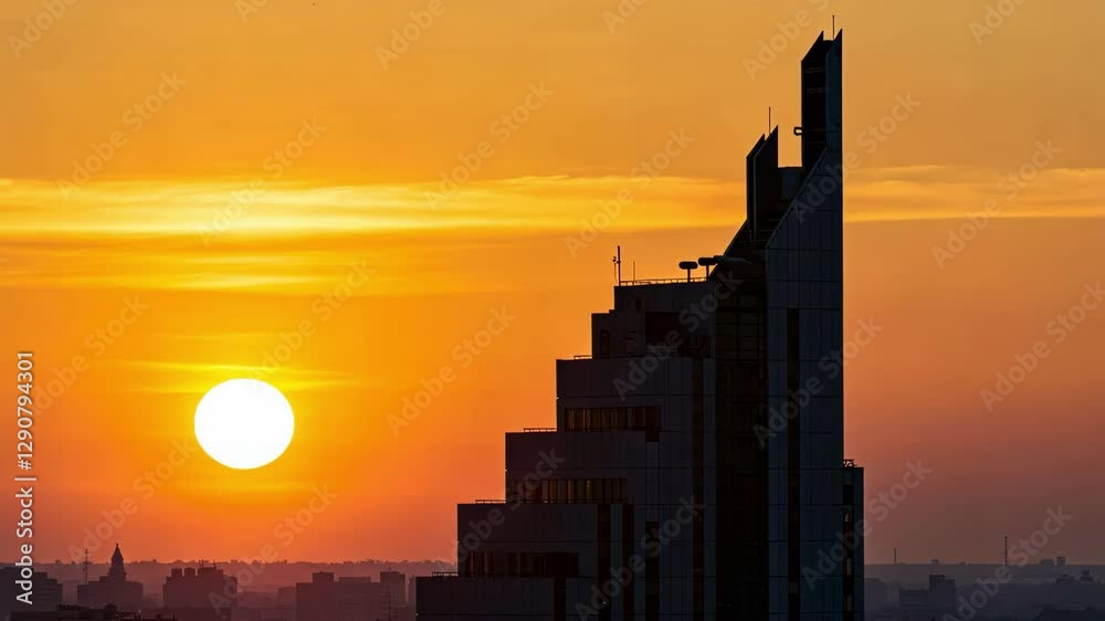 A striking silhouette of modern architecture against a sunset A striking silhouette of modern architecture against a sunset