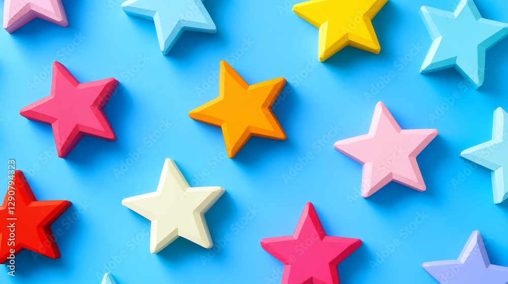 Different style shape silhouette shiny star icons collection vector illustration on blue background Different style shape silhouette shiny star icons collection vector illustration on blue background