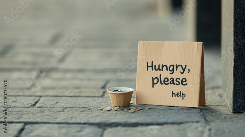 Sign on pavement highlights urgent plea for assistance, emphasiz