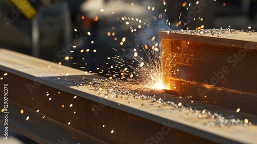 A close-up of welding sparks flying as steel beams are assembled on-site