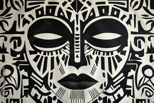 Artwork Features Intricate Black and White Design Inspired by Cultural Themes...
