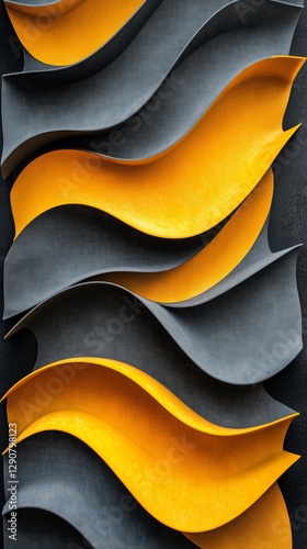 Abstract Wall Art Featuring Flowing Yellow and Gray Waves in an Artistic Design