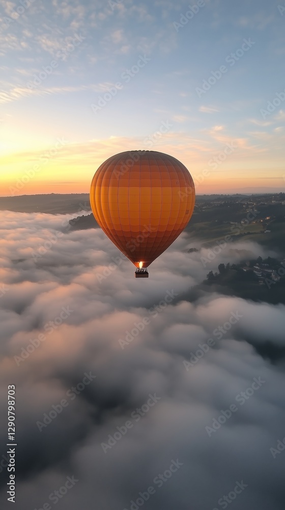 Obraz premium Hot Air Balloon Soaring Above Clouds at Sunrise With Vibrant Colors