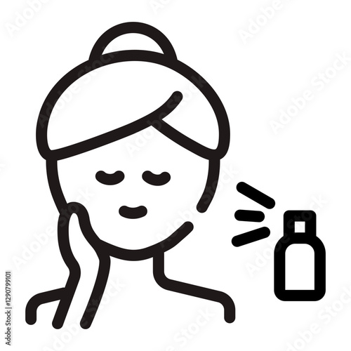 Woman spraying facial mist outline icon