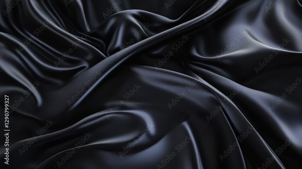 Black satin fabric draped in folds, luxurious silky texture, ideal for elegant backgrounds, fashion design, product photography, and textile patterns. Black satin fabric draped in folds, luxurious silky texture, ideal for elegant backgrounds, fashion design, product photography, and textile patterns.