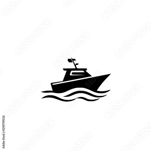 Simple black and white boat icon on a white background.