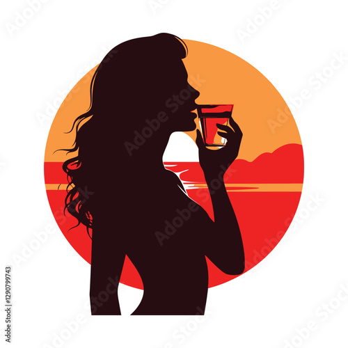 Woman Drink Water Vector silhouette illustration