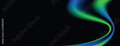Abstract background with a black background featuring smooth, flowing green and blue gradients, creating a dynamic, modern texture. Minimal abstract gradient curve vector background