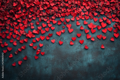 Red Hearts Scattered on a Dark Surface for Romantic Celebrations and Decorations