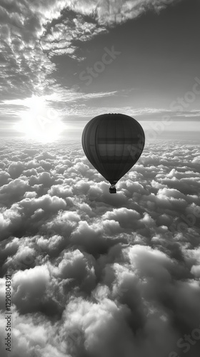 Hot Air Balloon Soaring Above Clouds at Sunrise With Vibrant Colors
