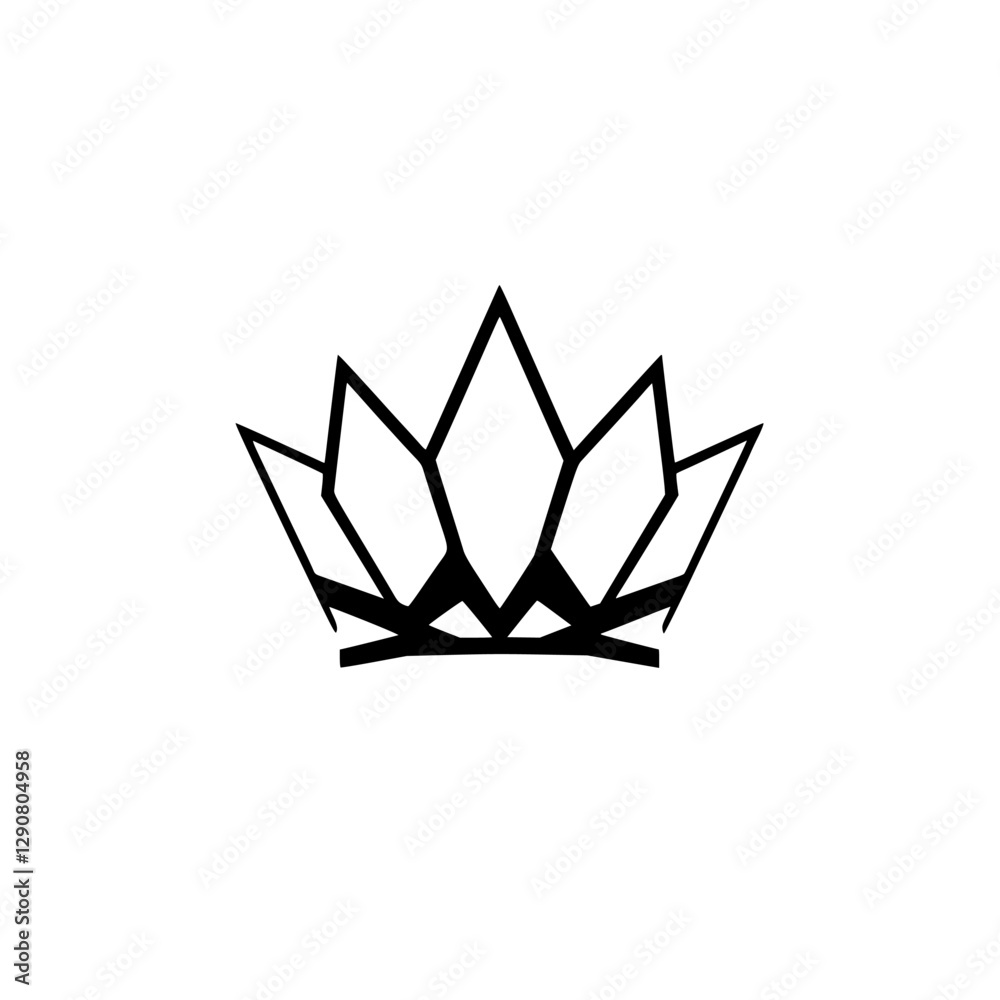 Black geometric crown design isolated against a white background, minimalist elegance. Black geometric crown design isolated against a white background, minimalist elegance.
