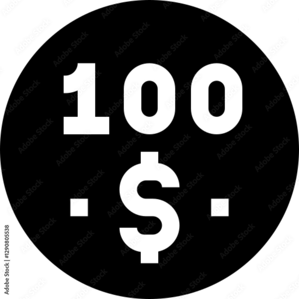 Minimalist 100-dollar glyph icon in a monochrome vector style. This simple design symbolizes wealth, cash, currency, and financial transactions, making it ideal for banking, fintech, e-commerce, and U Minimalist 100-dollar glyph icon in a monochrome vector style. This simple design symbolizes wealth, cash, currency, and financial transactions, making it ideal for banking, fintech, e-commerce, and U