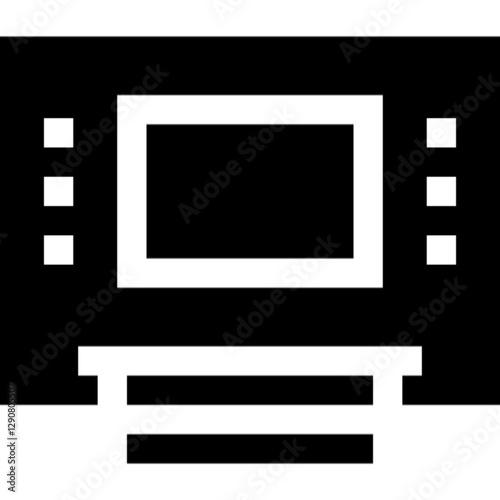 Minimalist ATM glyph icon in a monochrome vector style. This simple design symbolizes automated banking, cash withdrawal, digital transactions, and financial services, making it ideal for fintech, ban