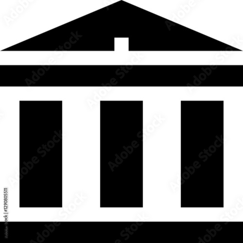 Minimalist bank glyph icon in a monochrome vector style. This simple design symbolizes financial institutions, savings, transactions, and economic stability, making it ideal for fintech, banking, busi