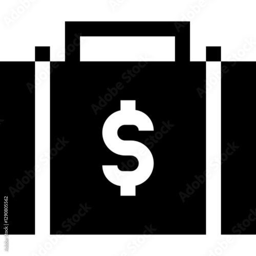 Minimalist briefcase glyph icon in a monochrome vector style. This simple design symbolizes business, work, professionalism, and career growth, making it ideal for corporate branding, job-related cont